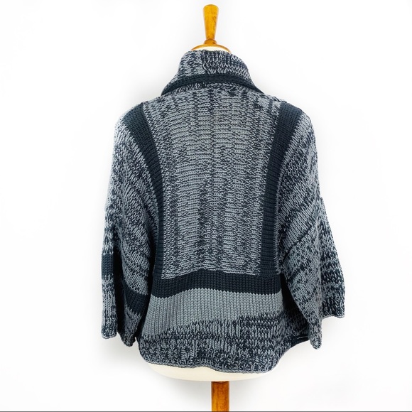 Anthropologie PURE Hand Knit Boxy Relaxed Fit Cardigan Sweater Gray/Black - Picture 3 of 8